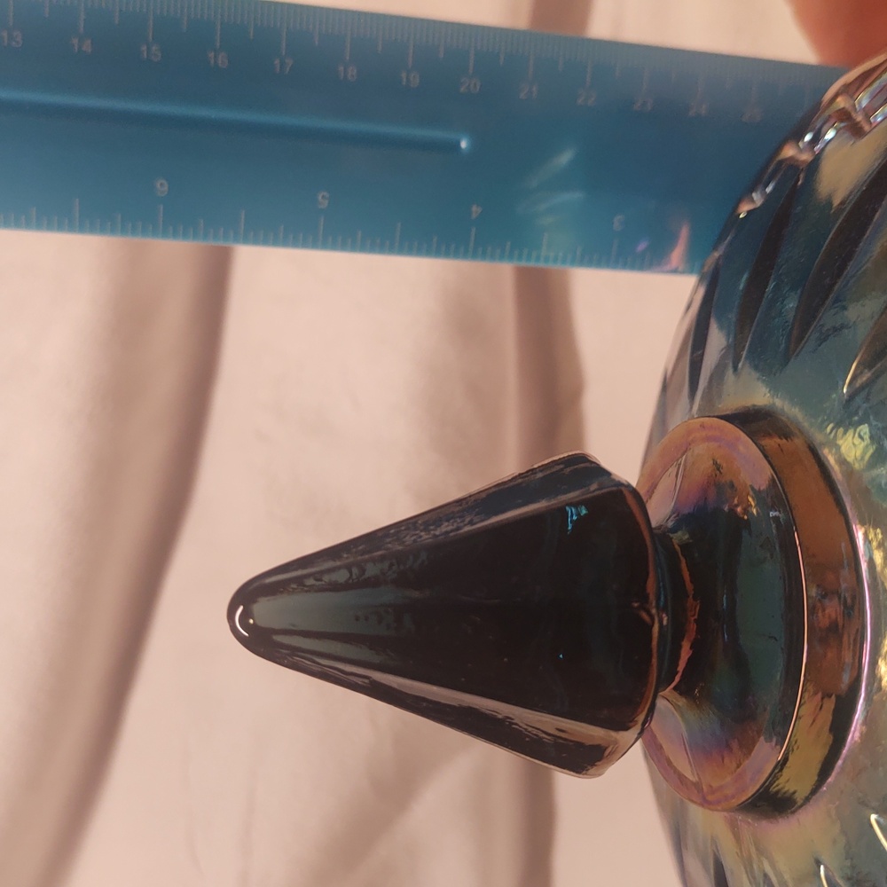 Vintage Candy Dish With Lid Iridescent Blue Rainbow Carnival Glass 1960s EUC - Picture 10 of 12